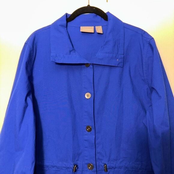 Chicos Women’s Royal Blue Lightweight Cinched Waist Jacket Size 2 (Large) - Picture 3 of 11